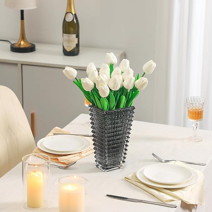 MCMCNCUIU Crystal Vase, Large Crystal Vases for Flowers, Black Large Flower Vase, Modern Glass Vases for Living Room, Bedroom, Kitchen, Dining Table, Mantle, Wedding, 9 Inches