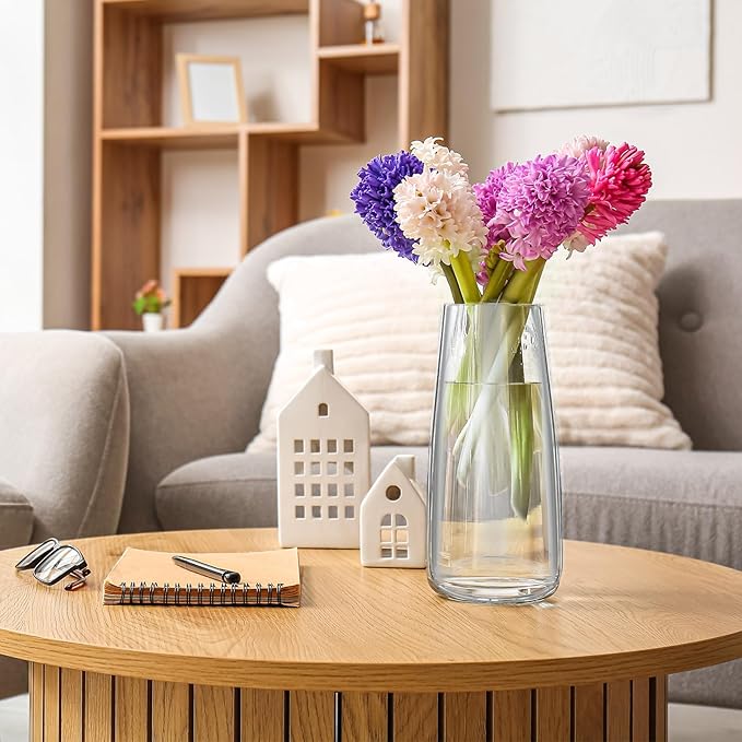 Thenshop 10 Pcs Glass Flower Vases for Centerpieces 8.4" Tall Modern Style Vase Bulk for Bouquet for Home Wedding Party Table Decor House Gifts(Clear)