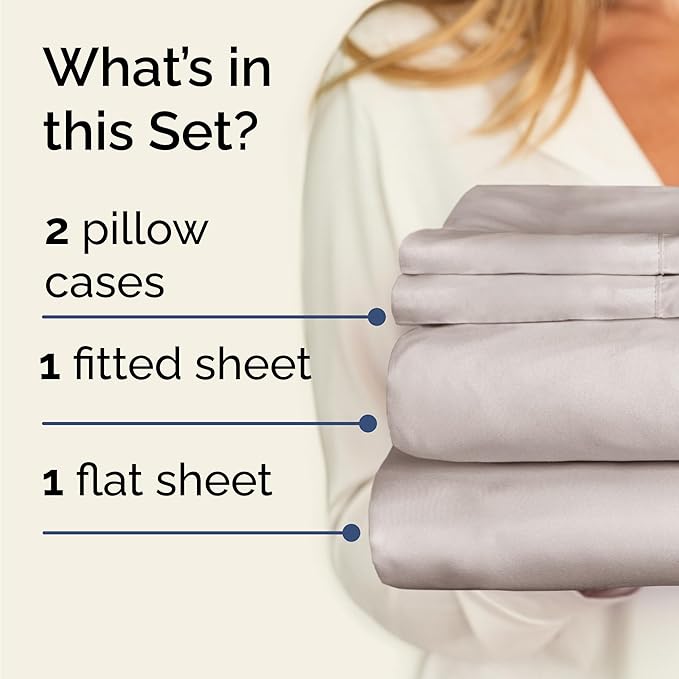 Twin Sheets Set 4 Piece - Includes 2 Pillowcases - Bed Sheets Twin Size - Soft Hotel Luxury Bedding - Cooling, Comfy, Cozy & Breathable - 1 Flat & 1 Fitted & 2 Pillowcases w/ Deep Pockets - Light Grey