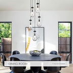 5-Light Raindrop Pendant Light Fixtures, Black Glass Pendant Lighting, Teardrops Modern Hanging Light for Entryway Foyer Kitchen Island Dining Living Room Hallway