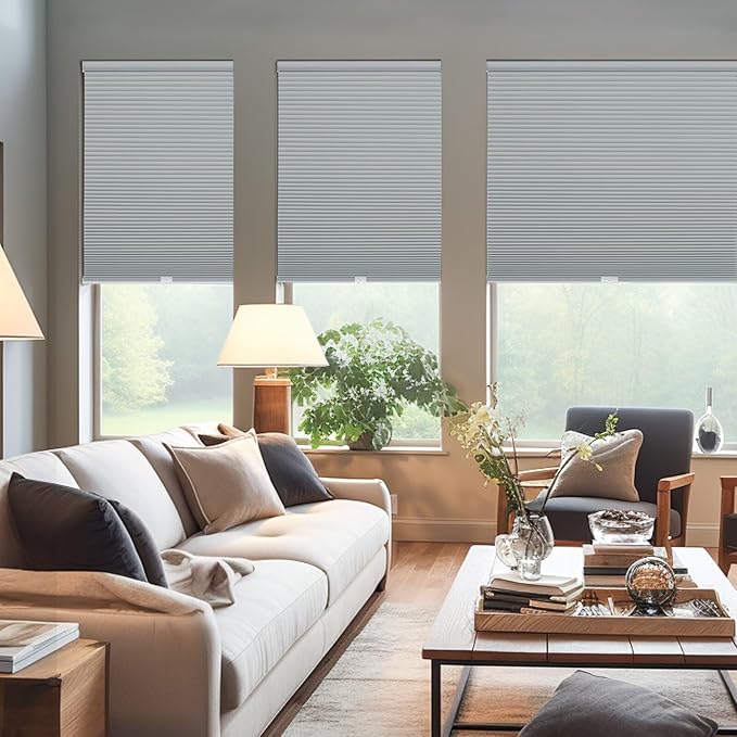 Changshade Cordless Cellular Shades, Blackout Honeycomb Shades for Windows, Pull Down Pleated Blinds, Easy to Install for Indoor Windows and French Doors,70" W x 72" H, Grey