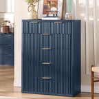 LEYAOYAO Fluted 6 Drawers Dresser for Bedroom Set of 2, 42" Tall Modern Chest of Drawers with Metal Handle, Curved Profile Design,Blue Wood Drawer Organizer for Bedroom, Living Room, Hallway