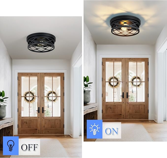 Flush Mount Ceiling Light Fixture for Hallway,2-Light Black Hallway Light Fixtures Ceiling,Light Fixtures Ceiling Mount for Kitchen,Farmhouse,Hall (2 Pack)