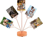 Desktop Heart-Shaped Photo Tree Style Holders Round Base,5-Branch Family Picture Frame Clips Holder Desk Card Display Stand for Christmas,Wedding, Birthday Party,Gift (Rose Gold)