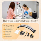 Half Moon Light for Nail Desk: 29" Foldable Half Moon Nail Desk Lamp with Phone Holder for Beginner - Arch Tech Light with 3 Color Modes & 10 Brightness for Manicure Salon (Black Diamond, Large)