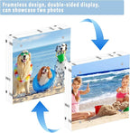 HELPLEX 2 Pack 6x6 Acrylic Picture Frames, 24mm Thicker Square Frameless Clear Frame Double Sided Magnetic Frame, Free Standing Desktop Display Stand