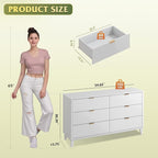 WLIVE Fluted Dresser for Bedroom with 6 Drawers, 54" Wide Wood Dresser with Golden Metal Handles, TV Stand for 65 inch TV, Mid Century Modern Chest of Drawers for Living Room, Hallway, Closet, White