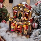 12" Animated Christmas Village House with LED Lights & Music - Spinning Train, Dynamically Moving Santa, Handpainted Resin Shop for Indoor Home Tabletop Decor