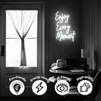 Enjoy Every Moment Neon Signs for Wall White Letter Neon Lights LED Letter Sign Dimmable Words Light Up Signs for Bedroom Bar Restaurant Salon Party Decor
