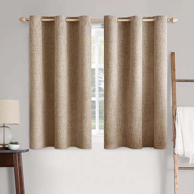 MIULEE 100% Blackout Linen Textured Curtains for Bedroom Solid Thermal Insulated Copper Brown Grommet Room Darkening Curtains & Drapes Luxury Decor for Living Room Nursery 42 x 63 Inch (2 Panels)