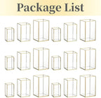 Glass Hurricane Candle Holder Large - Hewory 18pcs Gold Rectangle Flower Holders Centerpiece for Table, Tall Floor Square Pillar Candle Lantern for Wedding, Anniversary, Party, Fireplace, Dining Room