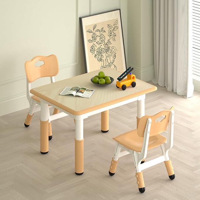 Kids Study Table and 2 Chairs Set,Height Adjustable Table and Chairs for Children and Toddlers,31.5"X23.6"Graffiti Desktop,Suitable for Daycare,Classrooms, Home