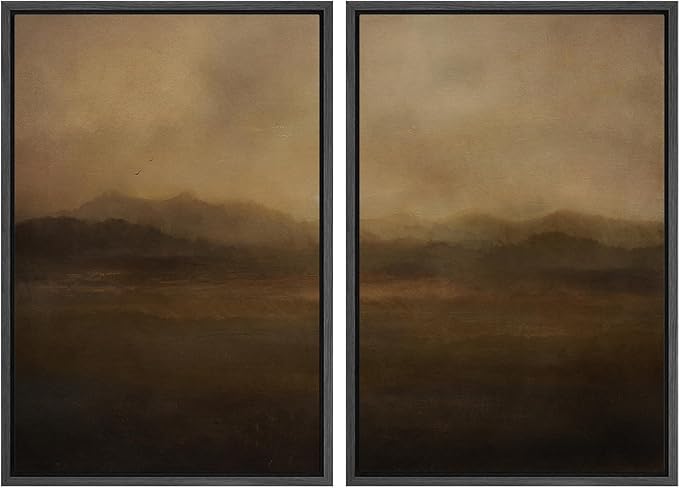 SIGNFORD Framed Canvas Print Wall Art Set Serene Misty Mountains Illustrations Modern Art Decorative for Living Room, Bedroom, Office - 24"x36"x2 Black