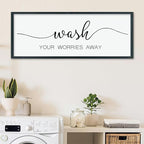 LuZhiQiang Wash Your Worries Away Sign Bathroom Wall Art Decor 40"×15" Large Wood Framed Laundry Room Funny And Artwork Wall Hanging (Black)