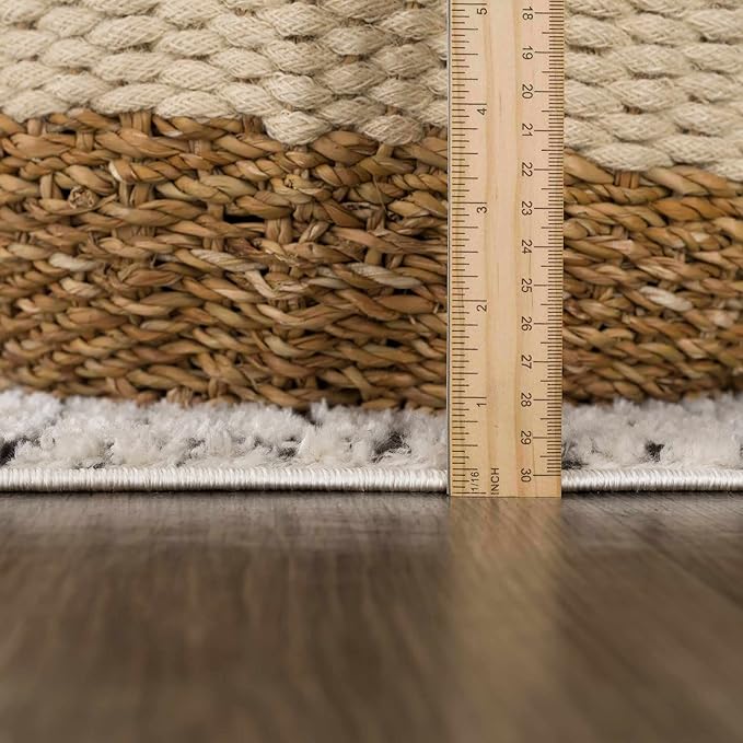 BoutiqueRugs Keita Contemporary Mosaic Area Rug - High Pile Fluffy Soft Shag Carpet for Living Room, Bedroom - Cream, Brown - 18" x 18" Sample