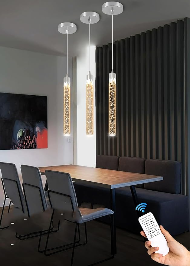 Mini 1 Light Chrome Crystal Pendant Lights,Modern Led Kitchen Island Hanging Light Fixture,Adjustable Pendant Lighting for Kitchen Island,Dimmable 2700k-6000k