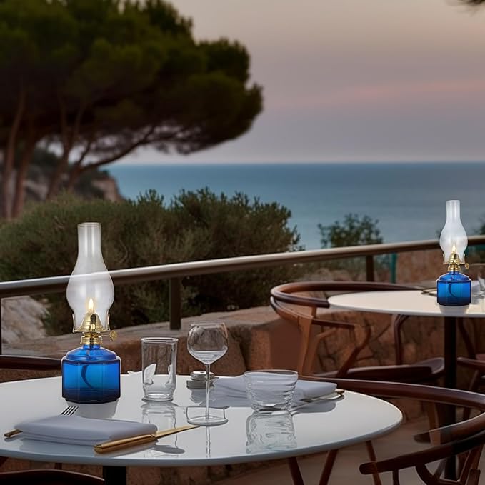 2 Pack Rustic Oil Lamp Large Vintage Glass Kerosene Lamp Chamber Oil Lamps for Indoor Use Home Decor Classic Old Hurricane Oil Lamp for Emergency Lighting 12.5''