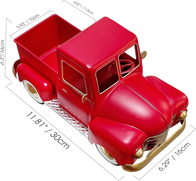 Red Vintage Metal Truck Decor, Red Christmas Truck Decor , Decorative Trucks For Your Home Kitchen, Bedroom, Office, Living Room, Bathroom, & Holiday Shelf Farmhouse Centerpiece Table Decorations