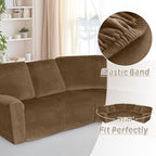 Arfntevss Sectional Recliner Couch Covers Velvet Corner Sectional Sofa Cover for Reclining Couch Stretch Soft L Shape Recliner Slipcover Thick U Shaped Washable Protector (5 Seat Cover, Light Brown)