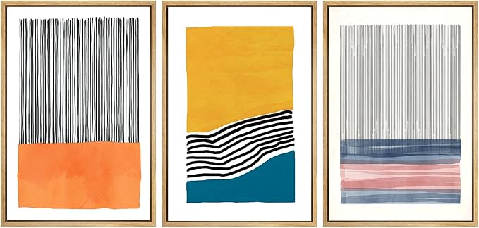 SIGNWIN Framed Wall Art Print Set Orange, Yellow, Blue & Pink Color Blocks and Lines Abstract Shapes Illustrations Modern Art Chic Relax/Calm Multicolor for Living Room, Bedroom, Office - 24"x36"x3