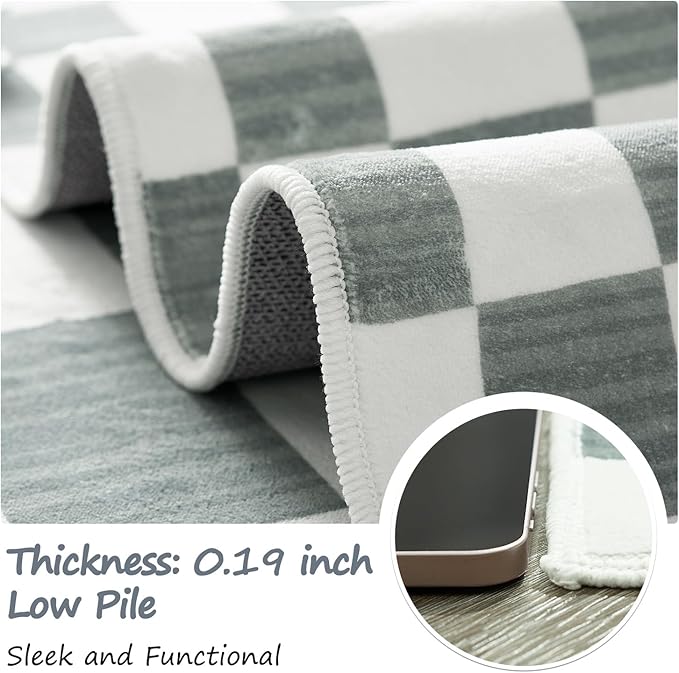 jinchan 2x3 Kids Area Rug Washable Indoor Entryway Doormat Modern Checkered Geometric Lattice Small Rug Non Slip Soft Carpet for Nursery Room Bedroom Bathroom Home Grey