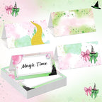 Tellingyou 48 Pcs Pink and Green Party Decorations Place Setting Cards Name Tent Cards for Table Setting Witch Party Table Decor for Sorcery-themed Book Clubs Witch Invitation Bingo Game.