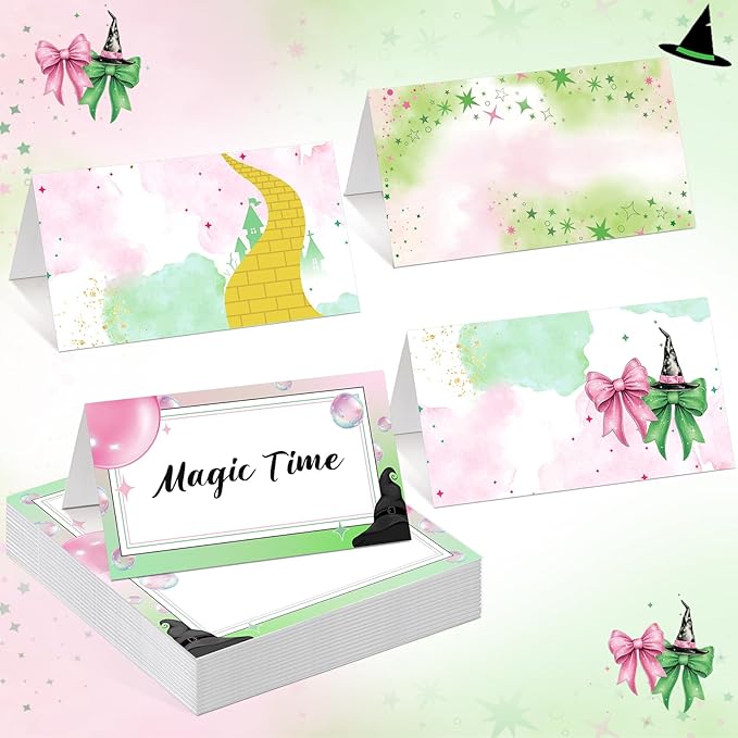 Tellingyou 48 Pcs Pink and Green Party Decorations Place Setting Cards Name Tent Cards for Table Setting Witch Party Table Decor for Sorcery-themed Book Clubs Witch Invitation Bingo Game.