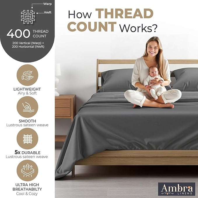 Tencel Sheets 4 Piece Cal King - 100% Eucalyptus Lyocell California King Sheet Sets - Soft, Cooling & Breathable for Hot Sleepers - 16” Deep Pockets Hotel Quality Bedding Set - Grey