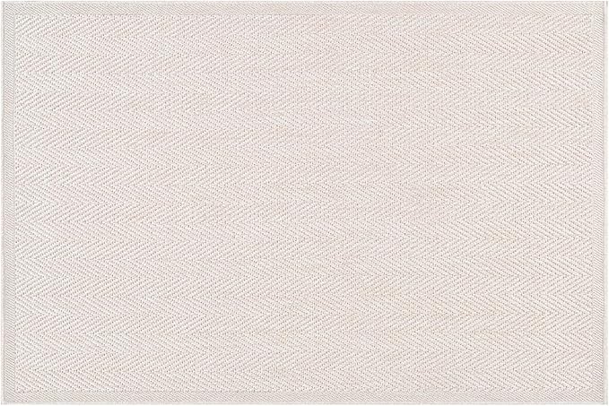 CAMILSON Easy Jute Rug 2x3, Indoor Outdoor Off-White Color Fiber Area Rugs for Bathroom and Kitchen Rug, Herringbone Seagrass Boho Woven Design, Easy-Cleaning, Washable Outside Carpet Alfombras 2 x 3