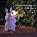 Solar Garden Statues Rabbit with Solar Lights,Mother&Baby Bunny Figurine with Butterfly Changing Lights for Yard Art Garden&Patio Decor,Unique Easter&Birthday Gifts for Women Mom Grandma