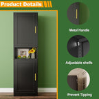 Tall Narrow Storage Cabinet 66.93" H Tall Bathroom Cabinet Metal Pantry Cabinets, 4 Adjustable Shelves for Kitchen, Home Office, Living Room, Dinning Room (20 inches Wide Black)