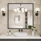 Bathroom Vanity Mirror 36x36 Inch, Matte Black Rectangle Bathroom Mirror, Anti-Rust, 4MM Tempered Glass, Wall-Mounted Mirror, Hangs Horizontally or Vertically for Bathroom & Bedroom
