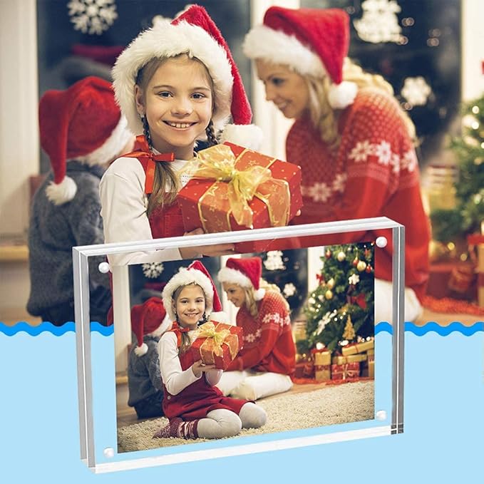 ILYXY 3 Pack Acrylic Frame 4x6, 20% Thicker, 20mm Thick Frameless Clear Picture Frame, Double Sided Magnetic Photo Frame, Free Standing Desktop Display Stand Acrylic Picture Frames
