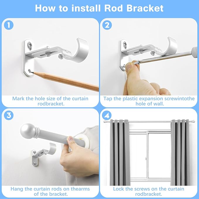 Curtain Rods for Windows 16 to 48 Inches, Curtain Rod Max Adjustable Length of 60 IN, 1" Diameter Drapery Rods Round Finials, Satin Silver, Pack of 1