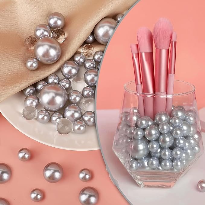 200 PCS Silver Vase Fillers, Pearls Bead for Centerpieces Vases, 10/14/20 MM No Hole Beads, Fake Pearls for Wedding Birthday Anniversary Theme Party Table Centerpieces Decor