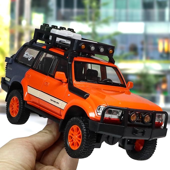 Toy Cars for Boys Diecast Cars 1 24 Scale Compatible with Land Cruiser LC80 Car Model Collectible,Pull Back Toy Car with Lights and Sounds,Toy Cars for Boys Age 4-7（Orange）