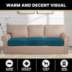PrinceDeco Stretch Sofa Cushion Covers for Couches and Sofas,Soft Velvet Couch Seat Covers, Sofa Covers Washable, Seat Cushion Cover for 3 Couch Sofa Pet Friendly - Deep Teal, Each Width Up to 29.5"