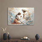 XWNLTEPK Praying to Heaven Christian Art Jesus and Woman Praying Bible Canvas Wall Decor Jesus Portrait Mormon Wall Print