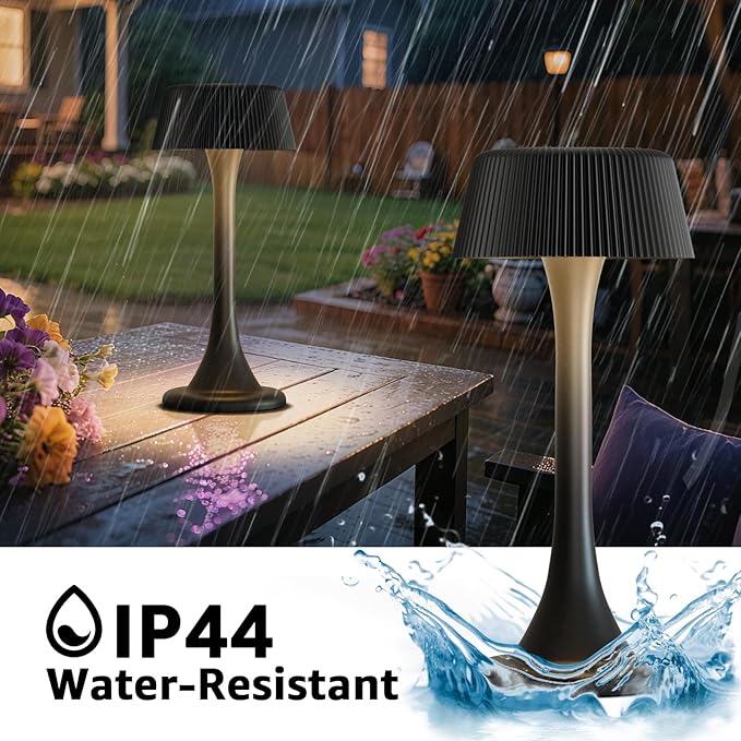 uuffoo Rechargeable Table Lamp, Outdoor Table lamp Cordless with Stepless Dimming & 3 Color Temperatures, Battery Operated Night Light for Patio, Bar, Restaurant, Home, Bedroom, Dining (Black)