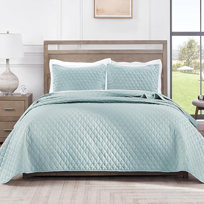 Exclusivo Mezcla Reversible Twin Quilt Bedding Set with Pillow Sham, Lightweight Quilts Twin Size, Soft Bedspreads Bed Coverlets for All Seasons - (Light Blue, 68"x88")