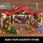 Country General Store Building Set for Adults with Lights, 1709 PCS Vintage Shop House Construction Building Block Kit, Home Decor Cabin Architecture Model for Women Men Teens Boys Girls 12+