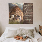yowecso Lion and Lamb Tapestry Give It To God And Go To Sleep Tapestry Wall Hanging for Bedroom Christian Religious Tapestries Aesthetic Wall Decor for Home Dorm Living Room 50"x60"