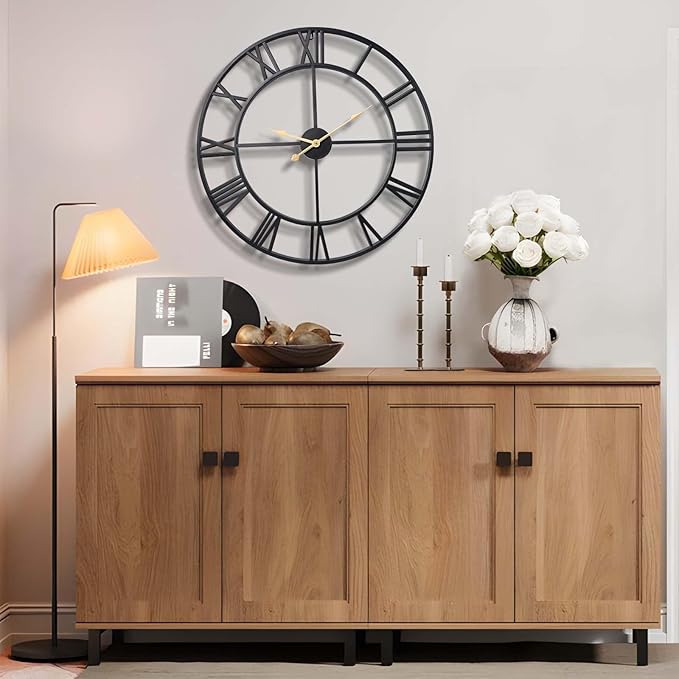Vantic 32 Inch Large Wall Clock, Roman Numeral Metal Oversized Wall Clocks for Living Room Decor, Bedroom and Kitchen, Completely Silent, Non Ticking, Battery Operated