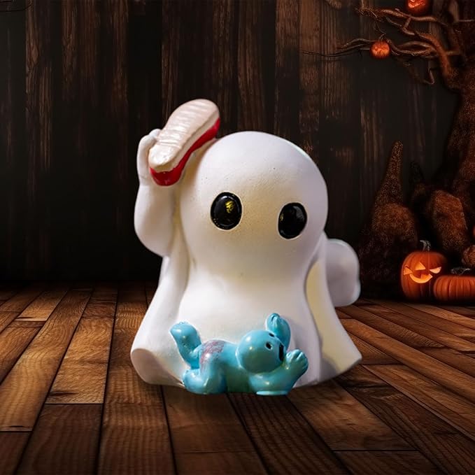 Halloween Mini Ghost Figurine, Funny Resin Ghost Statue, Cute Decor for Halloween Decorations Bookshelf, Terrace, Bedroom,Porch and Tabletop