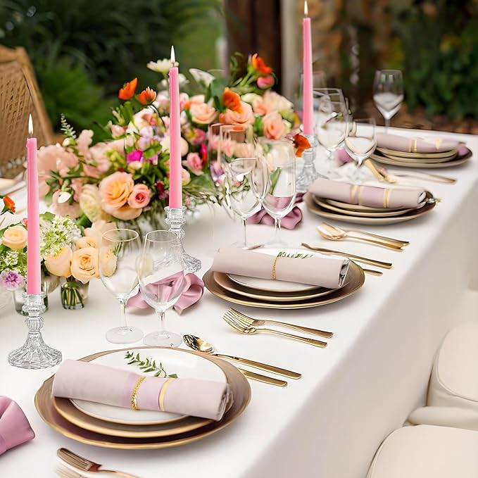 Glass Candlestick Holder,Striped Taper Candle Holders,Set of 6 Candle Stand for Table Centerpieces, Home Decor,Weddings,Festival and Parties (Clear Stripe Pattern)