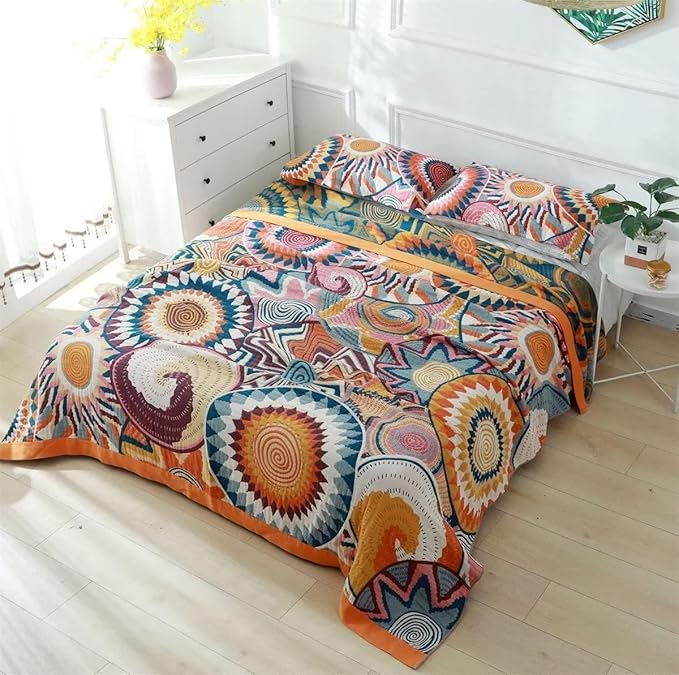 MSGKV Boho Throw Blanket for Bed Couch,100% Cotton Throw Blankets 80''x 90'' Mexican Super Soft Blanket Travel Picnic Blankets Versatile Knit Woven Blanket Boho Decor