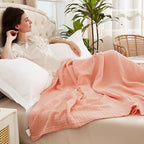 EMME Cotton Blanket Queen Size for Bed Soft Large Muslin Bed Blankets 90"x90" Lightweight Breathable All Season Gauze Blanket, Pink