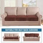 H.VERSAILTEX Velvet Stretch Couch Cushion Cover Plush Cushion Slipcover for Chair Loveseat Sofa Cushion Furniture Protector Seat Cushion Sofa Cover (3 Piece Sofa Cushion Covers, Burnt Brick)