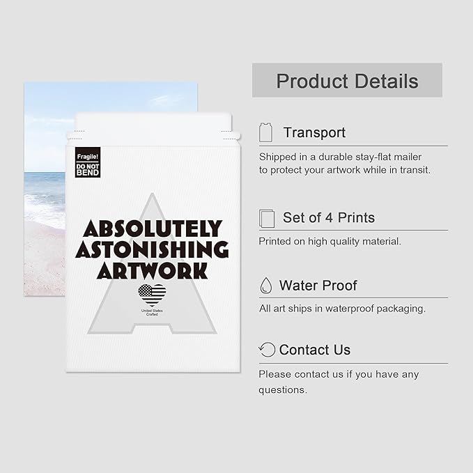 SIGNWIN Poster Bathroom Decor 11"x14"x 4, Wall Art Room Decor Multicolor for Living Room, Bedroom, Office White Pastel Tropical Island Ocean Beach Shore Nature Wilderness Realism Landscape Colorful