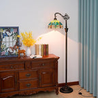 Tiffany Floor Lamp Green Dragonfly Stained Glass Lamp Adjustable Gooseneck Standing Reading Light 63 inches Tall Standing Lamp for Living Room Bedroom and Office
